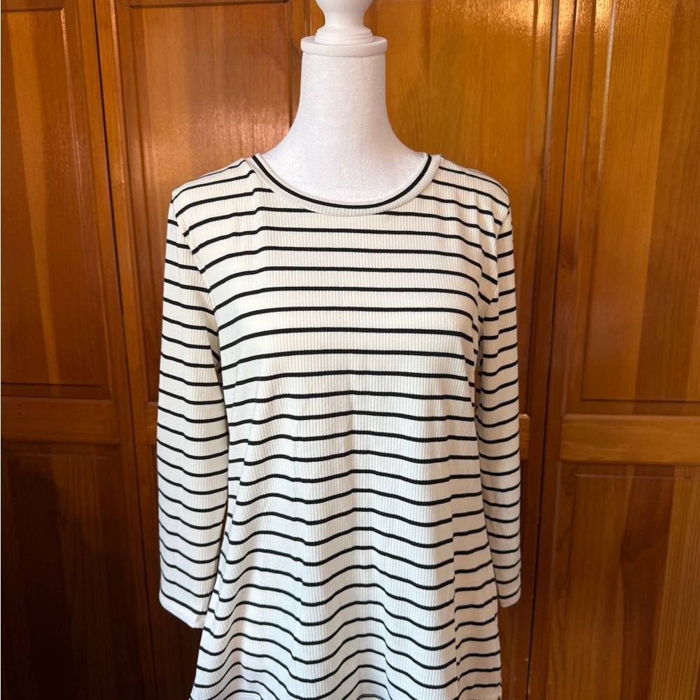 Green Envelope Cream and Black Striped Long-Sleeve Tee